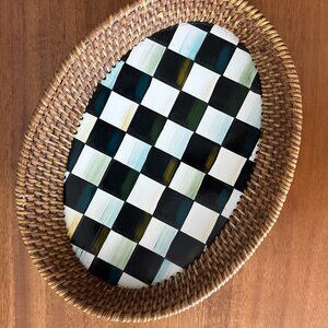 Mackenzie Childs Courtly Check Rattan & Enamel Small Serving Tray